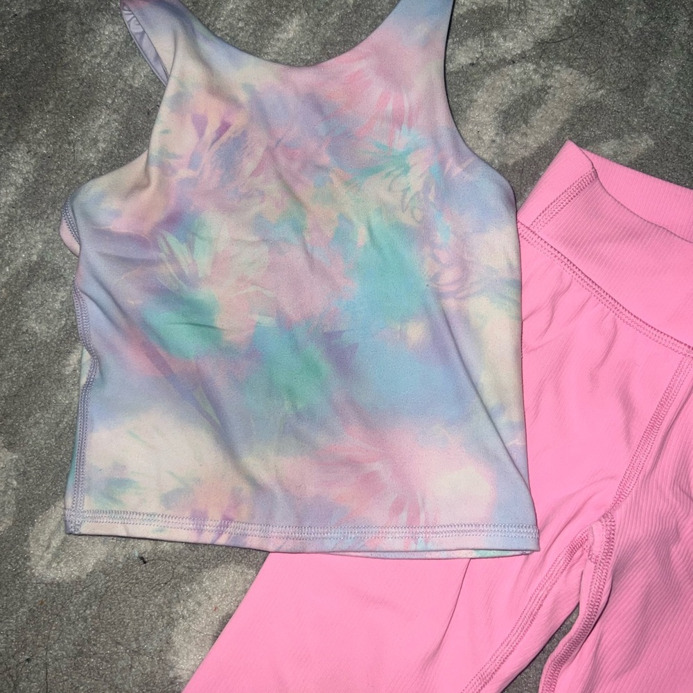 Girls Pastel Tie-Dye Tank Top and Pink Leggings Set